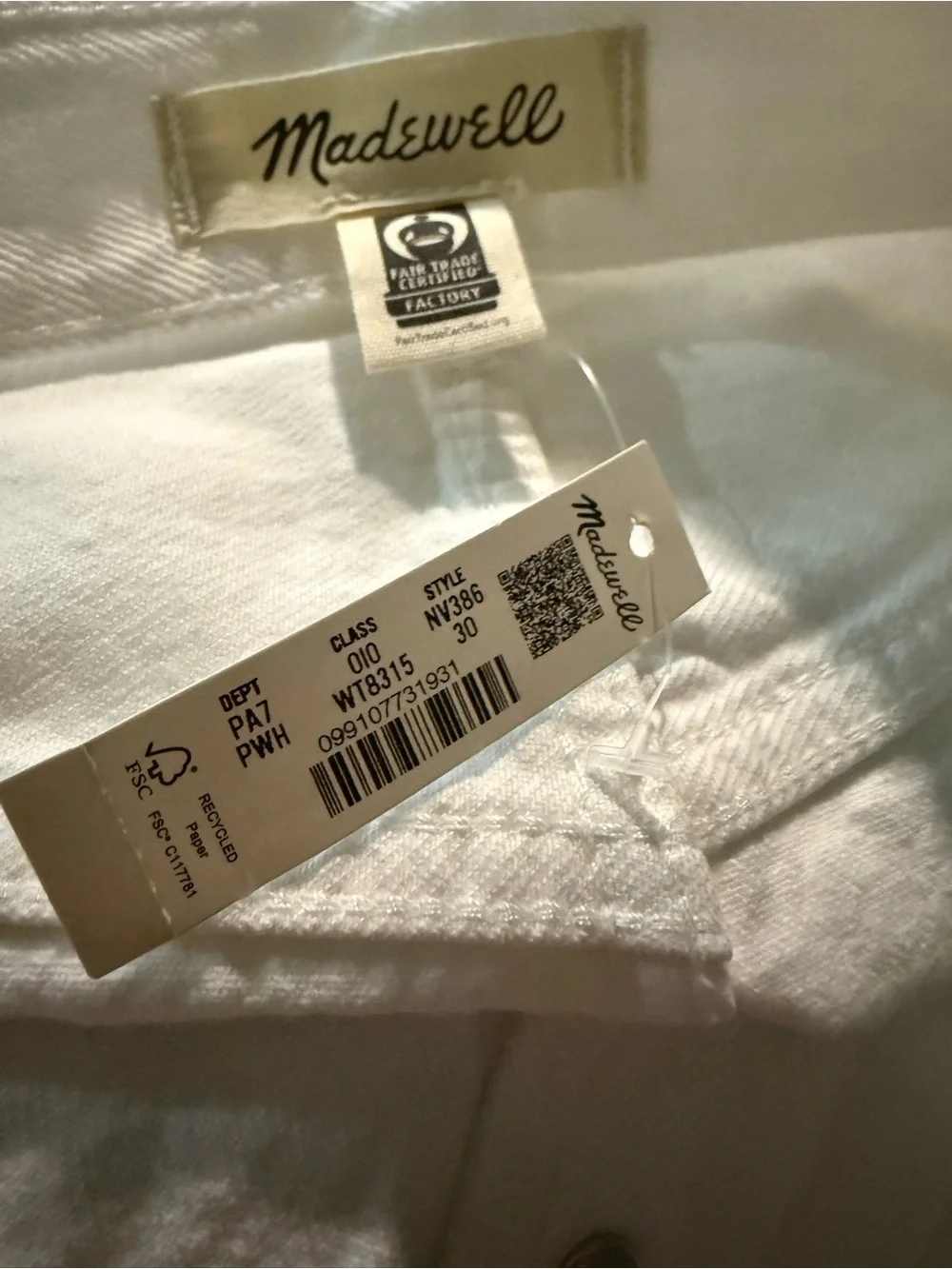 Madewell Low Slung Baggy Jeans Pure White Rigid Wide Leg Relaxed Size 30 NWT